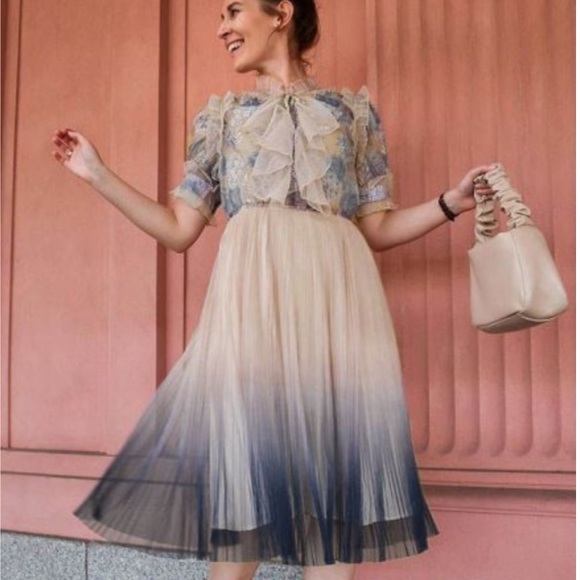 Chicwish- Floral Pleated Dress With Ruffle Detail - L - Picture 3 of 15